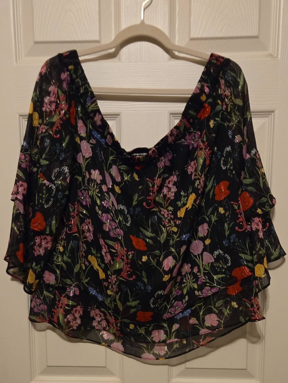INC International Concepts Black Floral Off-Shoulder Ruffle Blouse